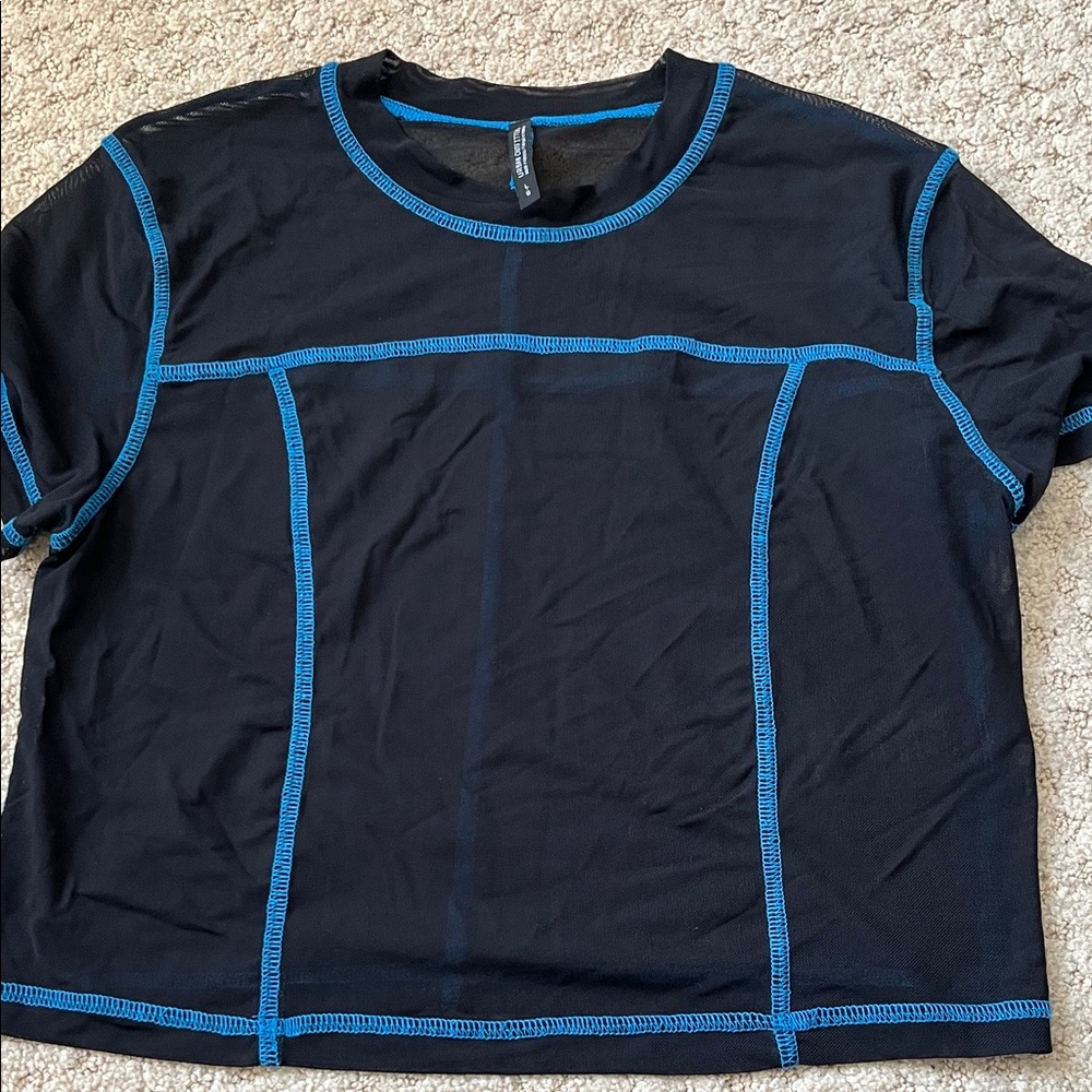 Urban Outfitters Mesh Top Black with Blue Stitching Size L